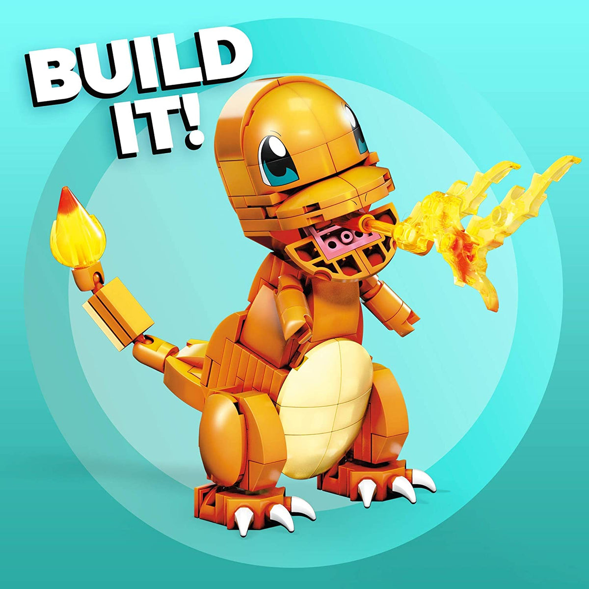 Pokémon Build & Show Charmander Toy Building Set, 4 Inches Tall, Poseable, 185 Bricks and Pieces, for Boys and Girls, Ages 7 and Up, GKY96
