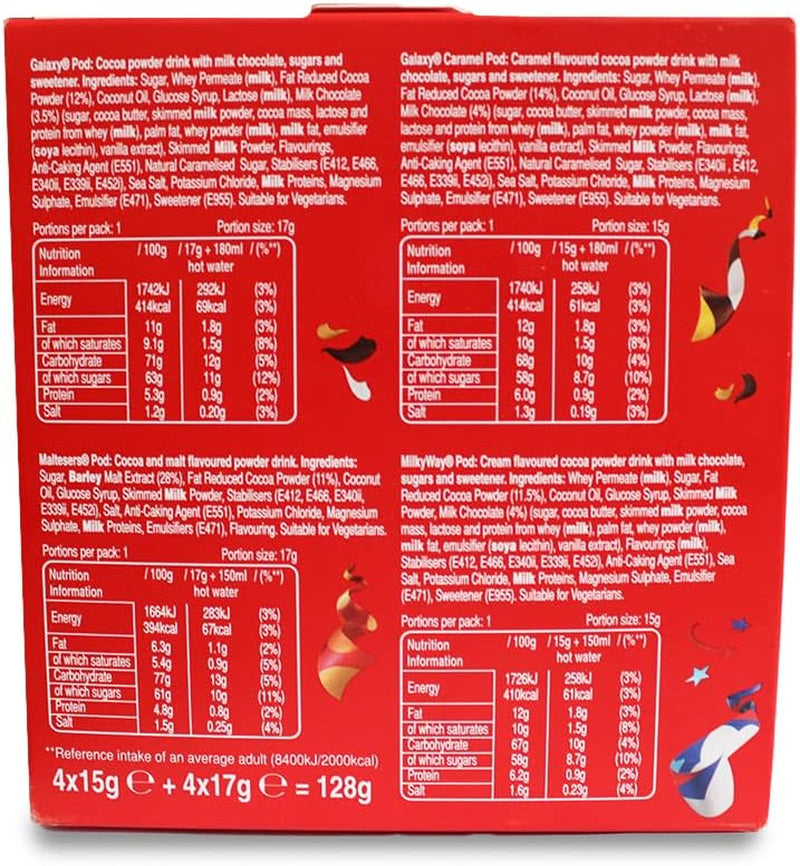 Celebrations Hot Chocolate Dolce Gusto Compatible Pods - Twix, Mars, Bounty, Snickers, Galaxy, Malteser, Milky Way & Galaxy Caramel Capsules - 1 Box, 8 Capsules