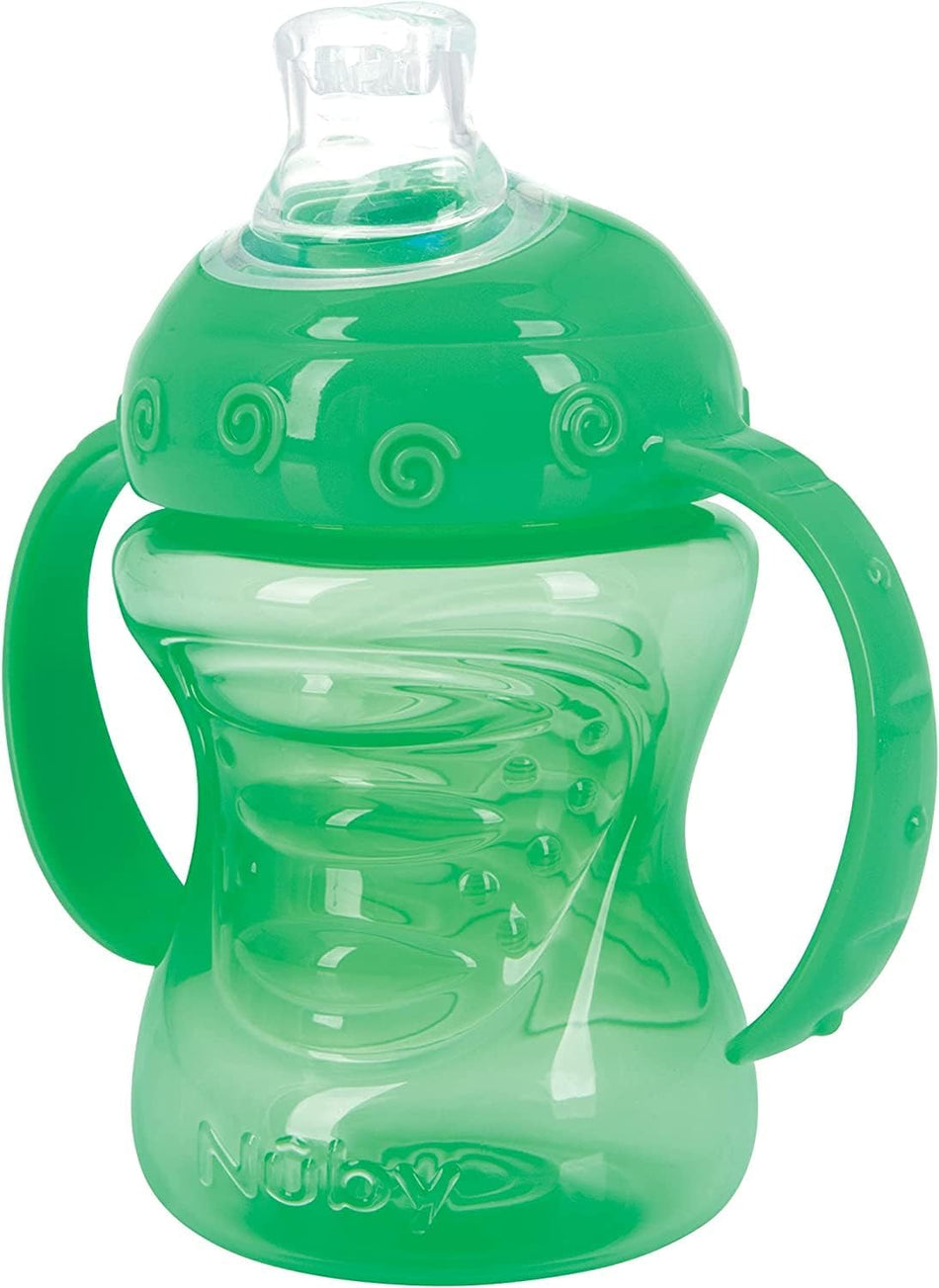 Two-Handle No-Spill Super Spout Grip N' Sip Cup, 8 Ounce (1 Pack Green)