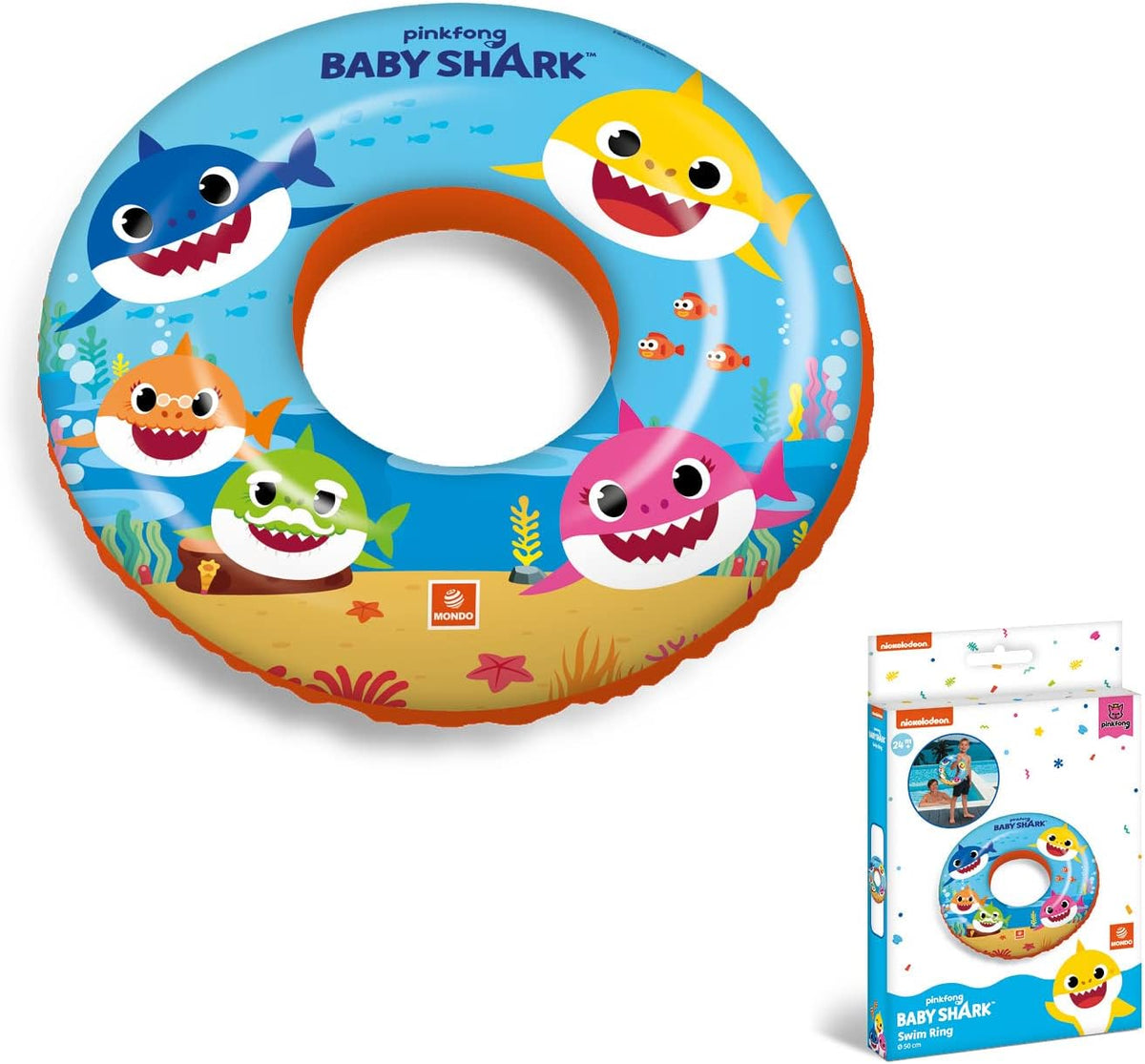 16889 Pinkfong Baby Shark Toys Inflatable Donut-Swim Ring-Ideal for Boy/Girl Use in the Pool/Sea-16889, Multicolour, 50 Cm