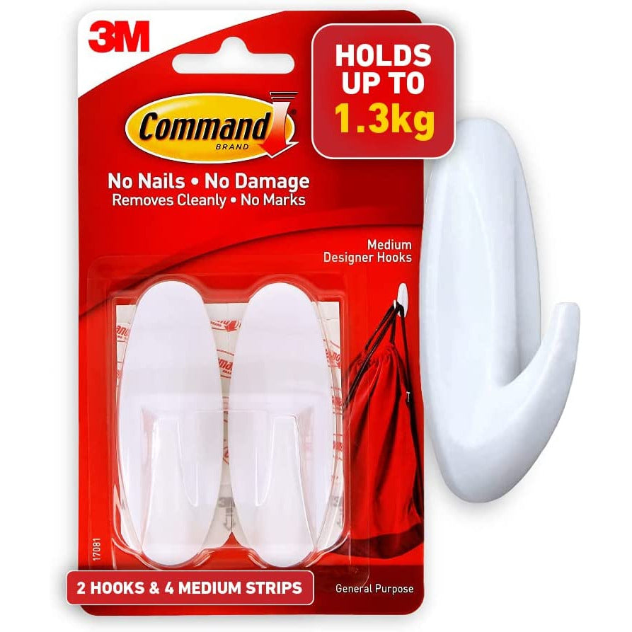 Command Medium Designer Hook, Pack of 2 Hooks and 4 Adhesive Strips