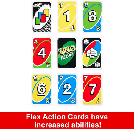 UNO Flex, Family Card Game for Kids and Adults for Party Game Night, Use as a Travel Game or Engaging Gift for Kids, 2 to 8 Players, Ages 7 and Up, HMY99