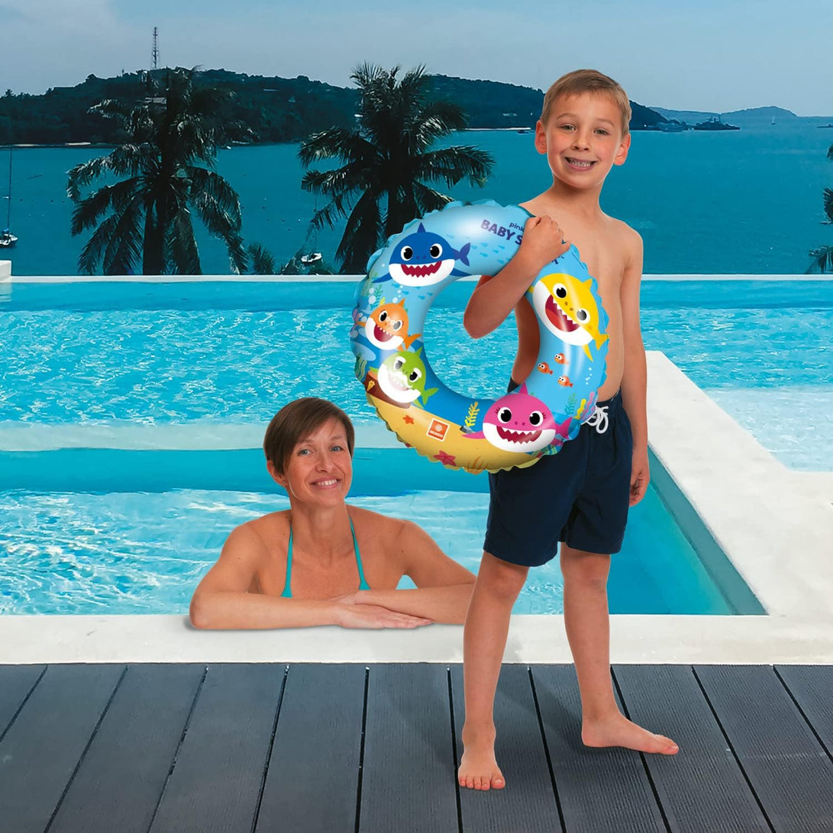 16889 Pinkfong Baby Shark Toys Inflatable Donut-Swim Ring-Ideal for Boy/Girl Use in the Pool/Sea-16889, Multicolour, 50 Cm