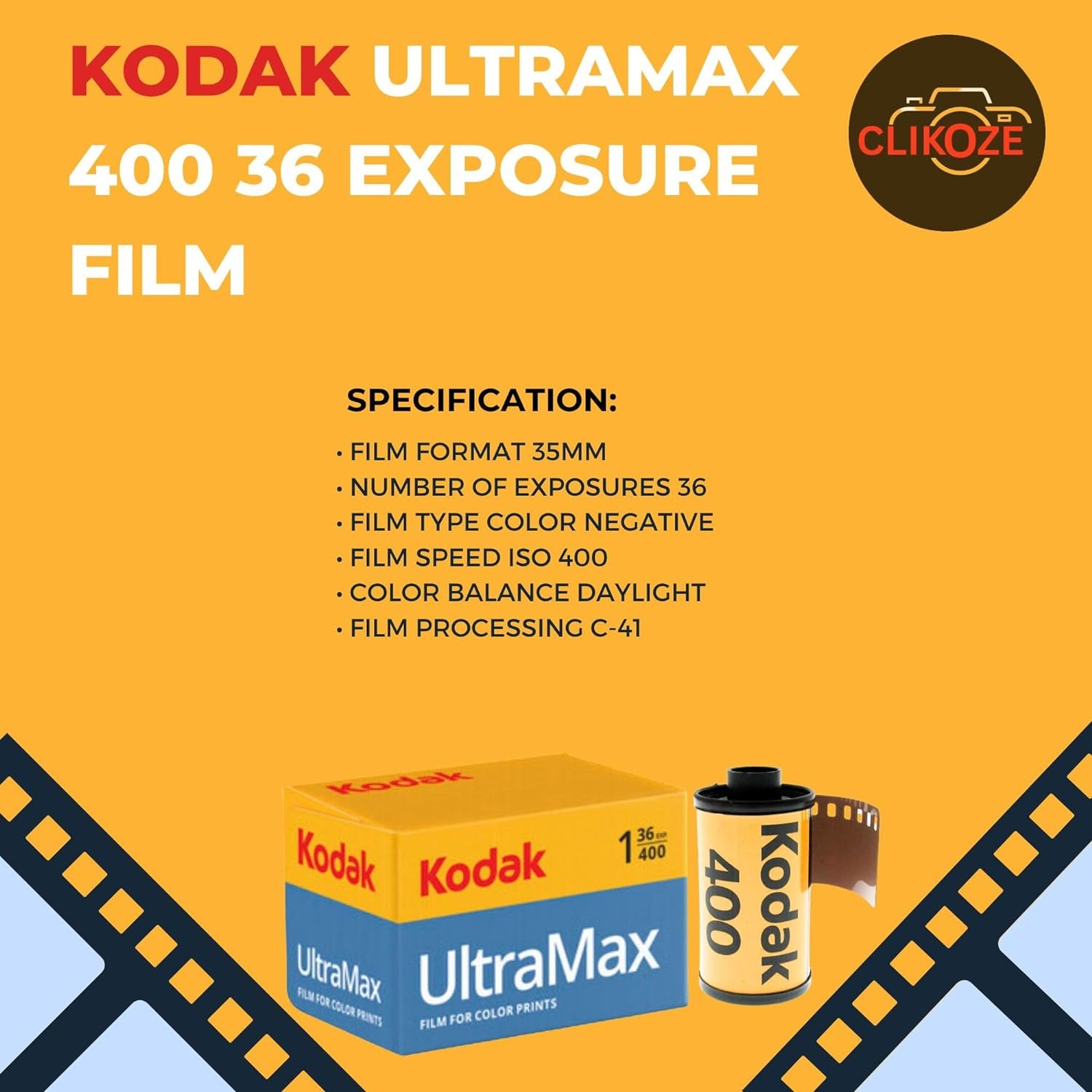 Reusable Film Camera Bundle Includes a Green Kodak Ultra F9 Film Camera, Kodak Ultramax 35Mm Film 36 Exposures and  Camera Film Photography Tips Card