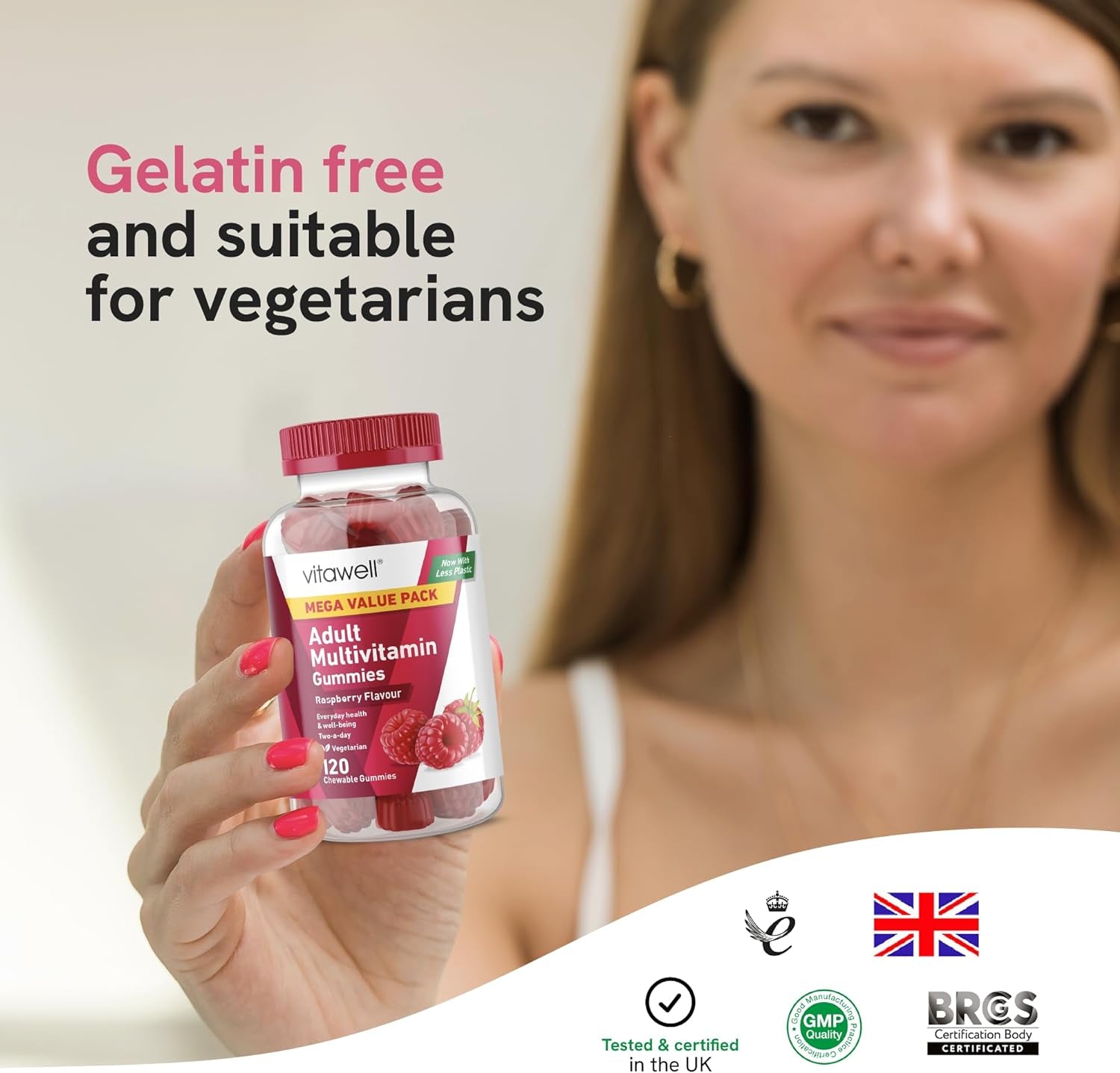 Adult Multivitamin Gummies | 120 Raspberry Flavour Gummies | Mega Pack | 2 Months’ Supply | Two a Day Chewable Adult Multivitamins | 10 Essential Adult Vitamins | by