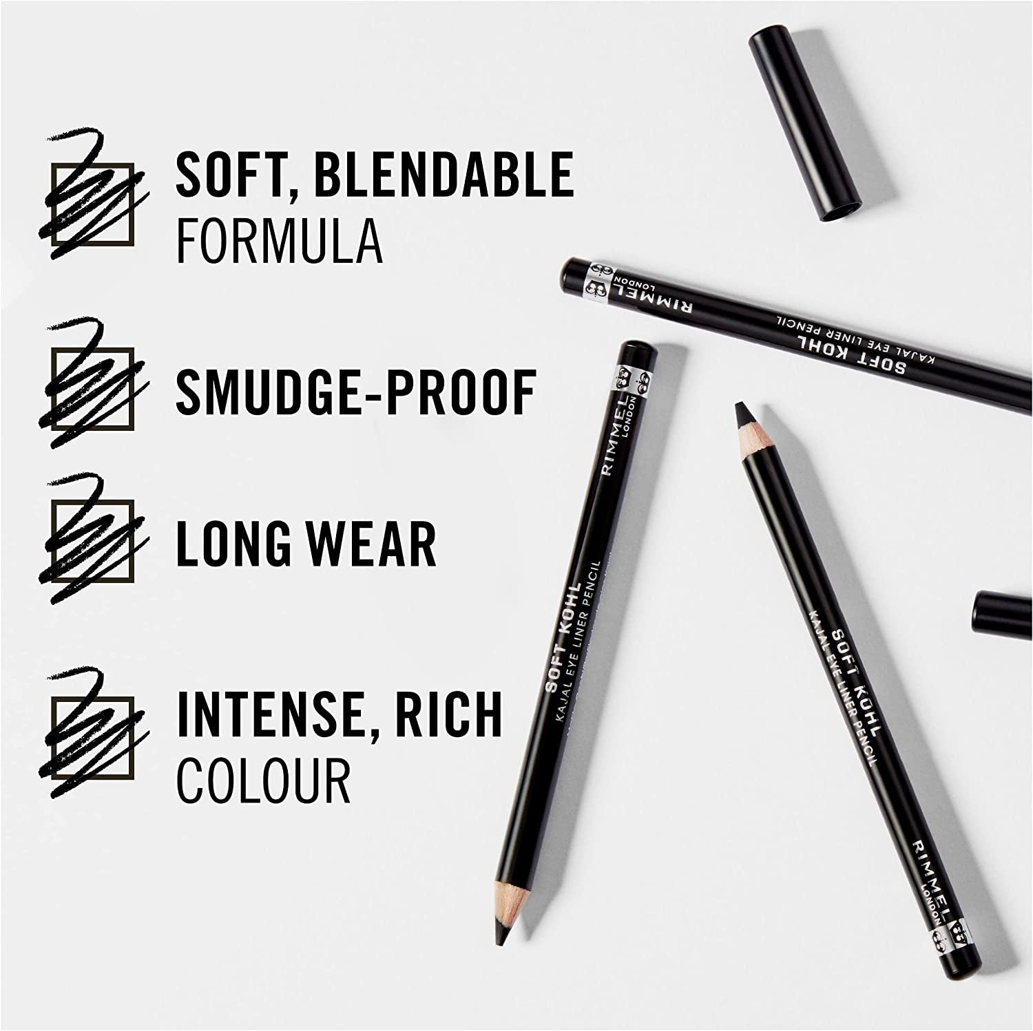 London Soft Kohl Smudge-Proof Eyeliner Pencil, Jet Black, 1.2 G