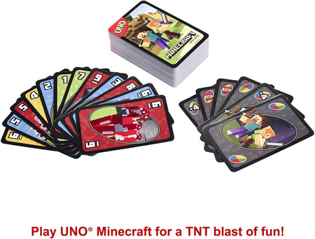 UNO Minecraft, Collectible Card Deck with 112 Cards, Card Game for Family Game Night, Use as Travel Game, Engaging Gift for Kids, 2 to 10 Players, Ages 7 and Up, FPD61