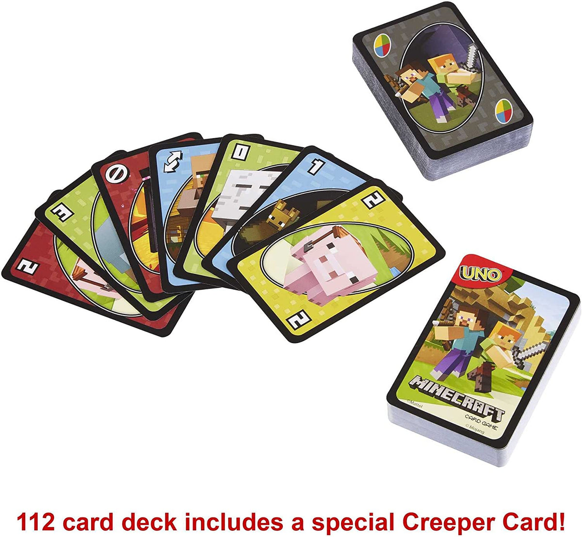 UNO Minecraft, Collectible Card Deck with 112 Cards, Card Game for Family Game Night, Use as Travel Game, Engaging Gift for Kids, 2 to 10 Players, Ages 7 and Up, FPD61