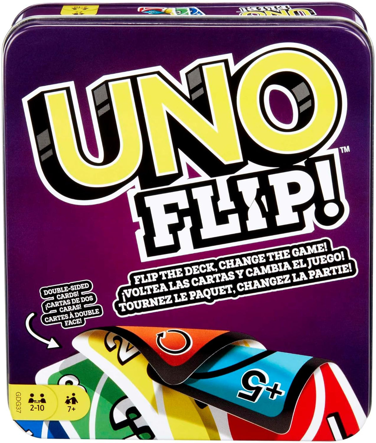 UNO FLIP! Family Card Game, with 112 Cards in a Sturdy Storage Tin, Makes a Great Gift for 7 Year Olds and Up, GDG37